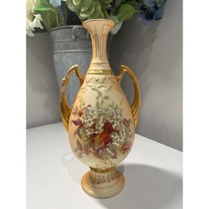 Antique Austrian Porcelain Vase Hand Painted Floral Gilt Amphora Victorian c1900